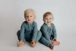Three Little Tots Storm Blue Baby Ribbed Playsuit with pockets - 