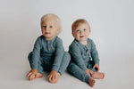 Three Little Tots Storm Blue Baby Ribbed Playsuit with pockets - 