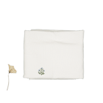 Square baby blanket in blue Zara embroidered-look print, spread flat to show the allover stitched-style design