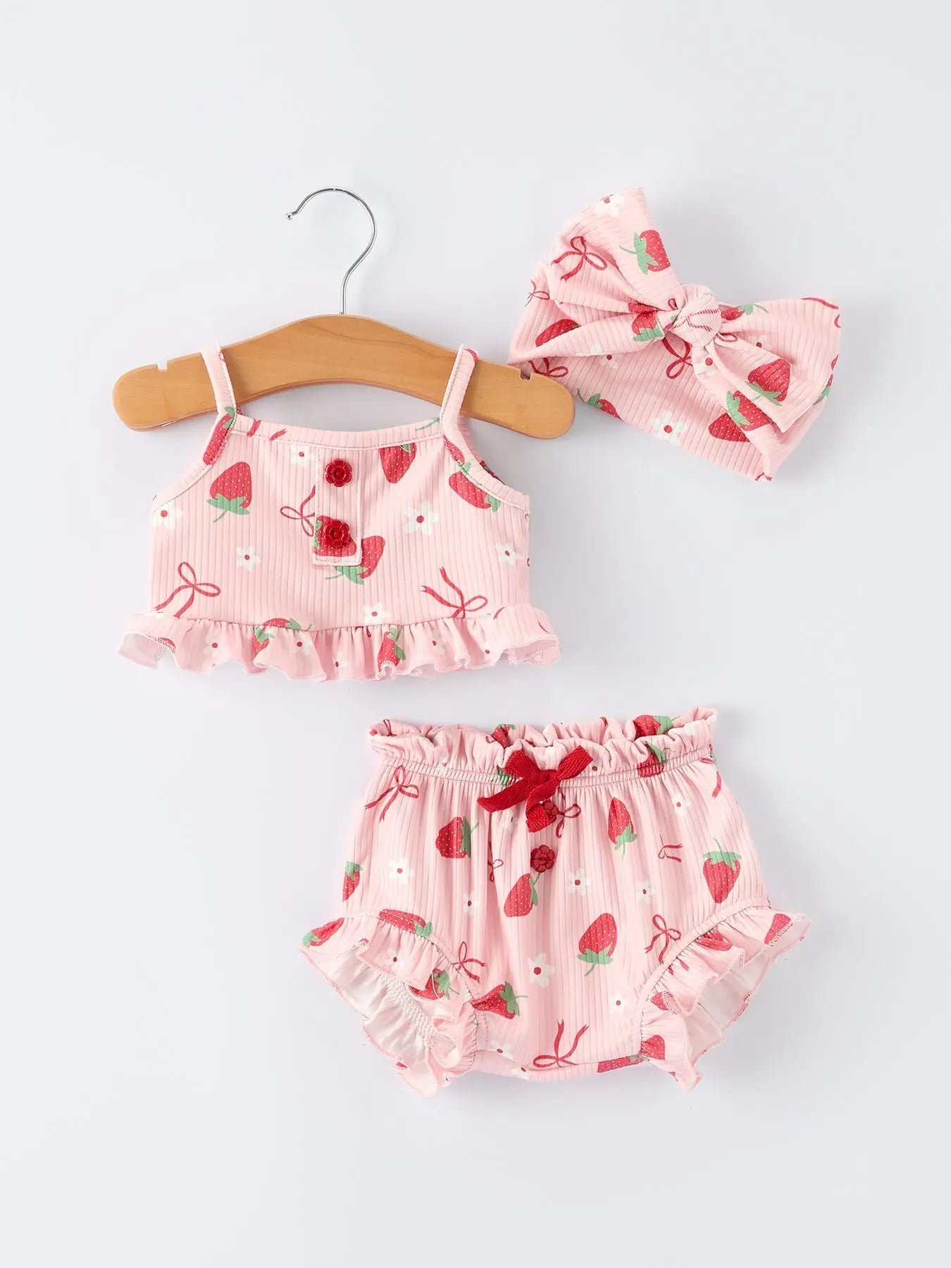 Rylee Faith Designs Strawberry Bow Baby Girls Short Sleeves Bloomer Set - 