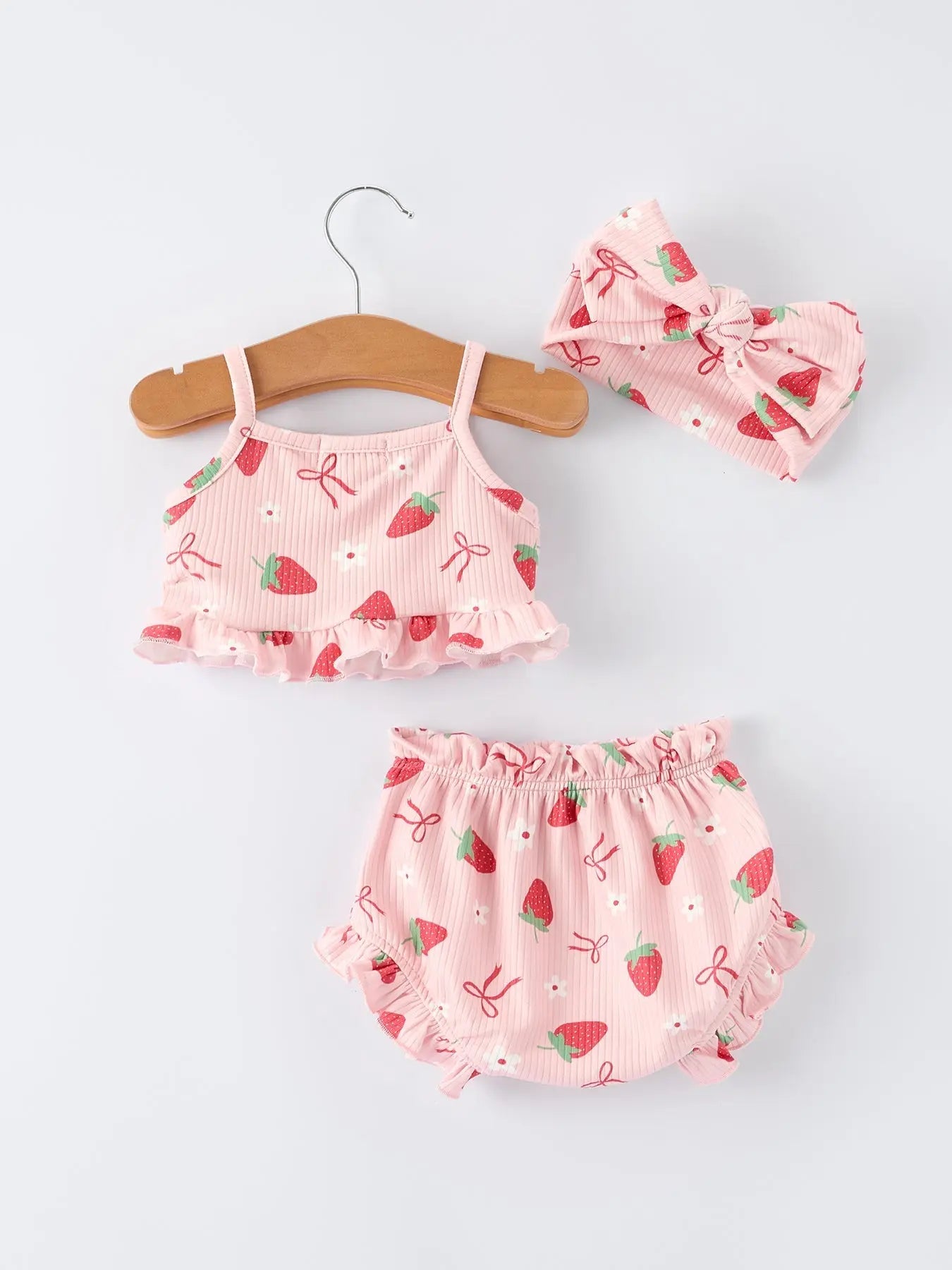 Rylee Faith Designs Strawberry Bow Baby Girls Short Sleeves Bloomer Set - 