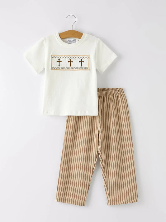Stripe Smocked Church Christ Bishop Christening Toddler Boys Set Rylee Faith Designs Everetts Place: Online Boutique