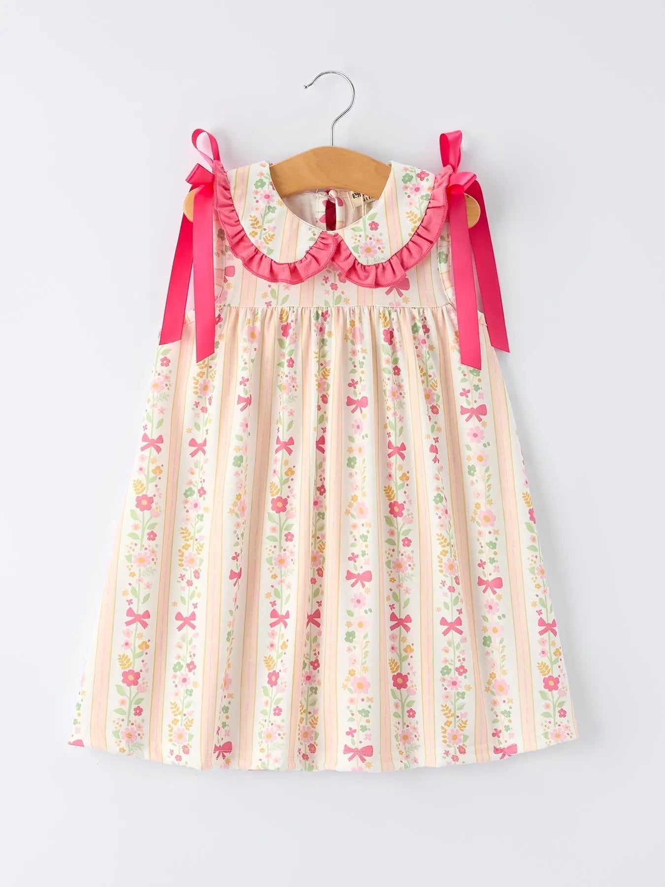 Rylee Faith Designs Summer Floral Bow Ruffle Girls Dress - 