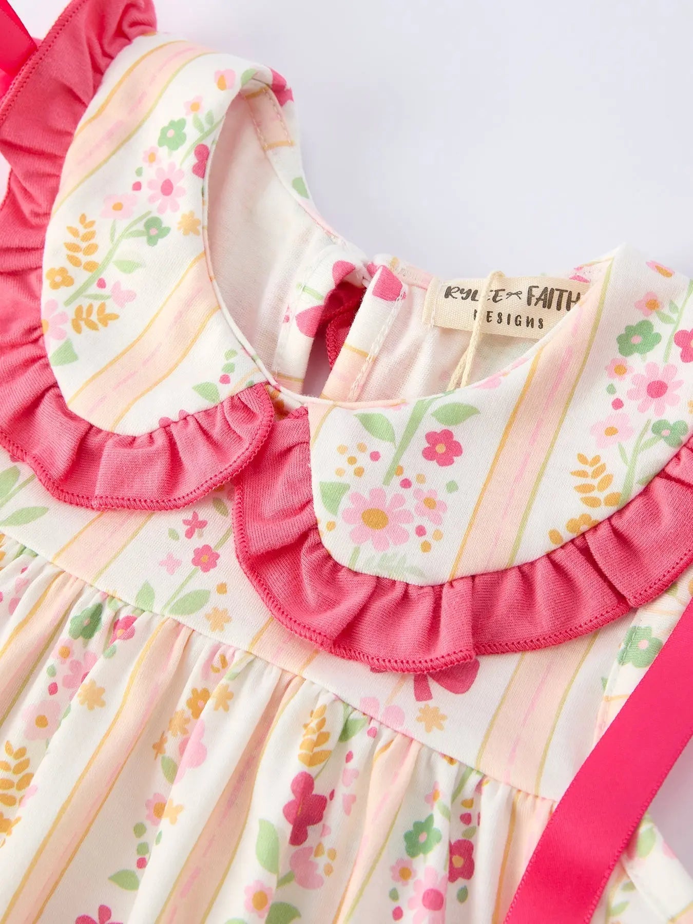 Rylee Faith Designs Summer Floral Bow Ruffle Girls Dress - 