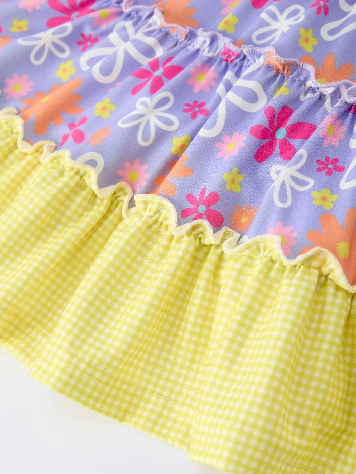 Rylee Faith Designs Summer Floral Girls Bow Ruffle Smocked Dress - 