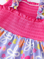 Rylee Faith Designs Summer Floral Girls Bow Ruffle Smocked Dress - 