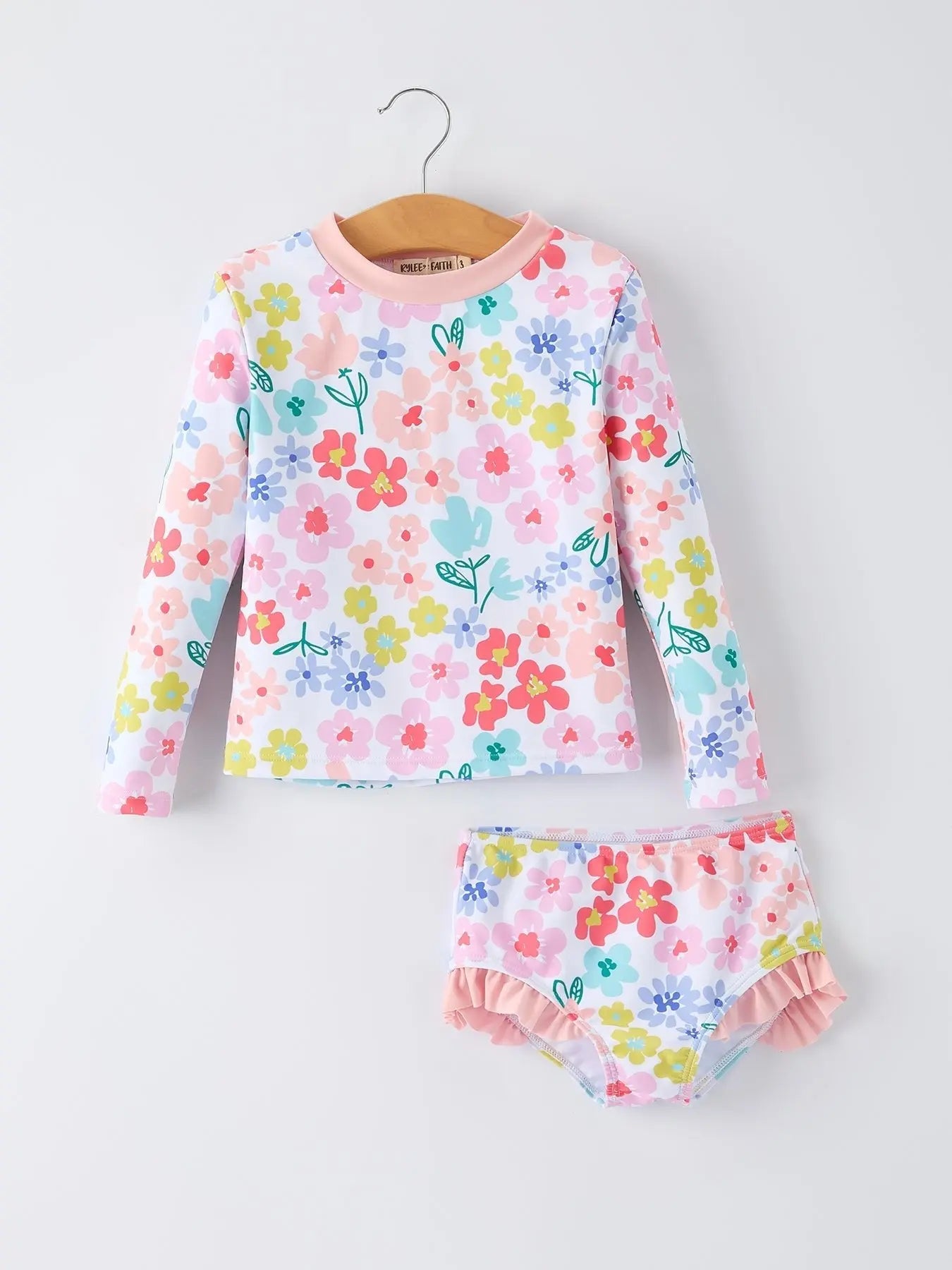 Rylee Faith Designs Summer Floral Girls Long Sleeve Swim Set - 
