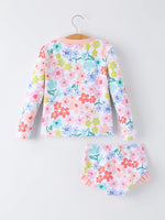 Rylee Faith Designs Summer Floral Girls Long Sleeve Swim Set - 