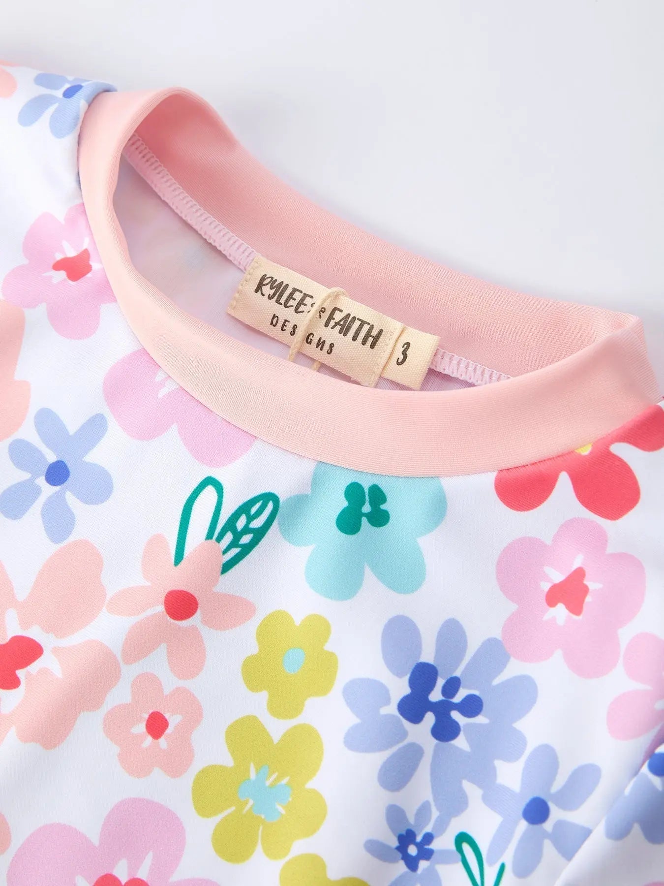 Rylee Faith Designs Summer Floral Girls Long Sleeve Swim Set - 