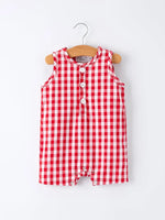 Rylee Faith Designs Summer Plaid Smocked Ruffle Boys Romper Sibling Outfits - 