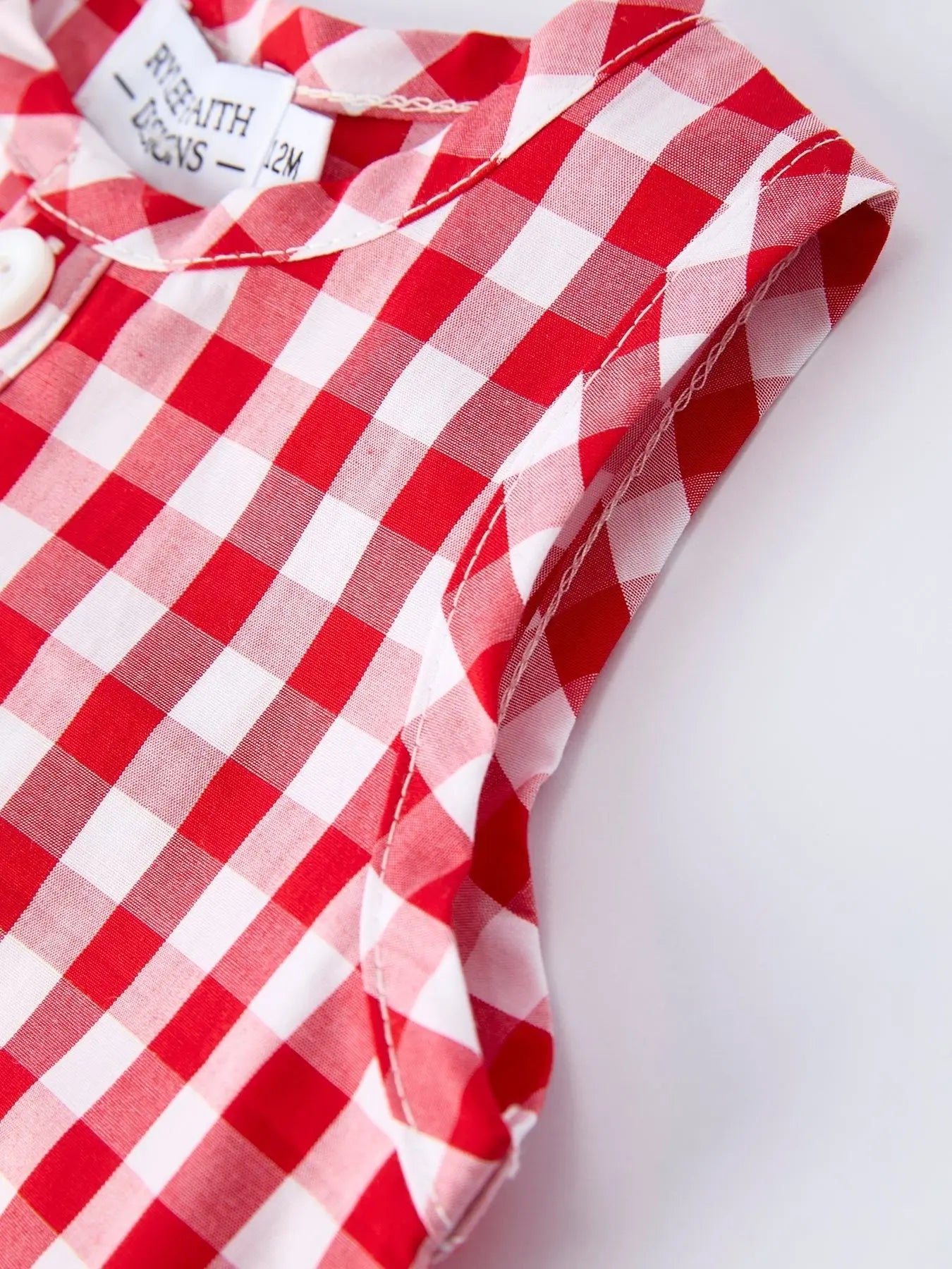 Rylee Faith Designs Summer Plaid Smocked Ruffle Boys Romper Sibling Outfits - 