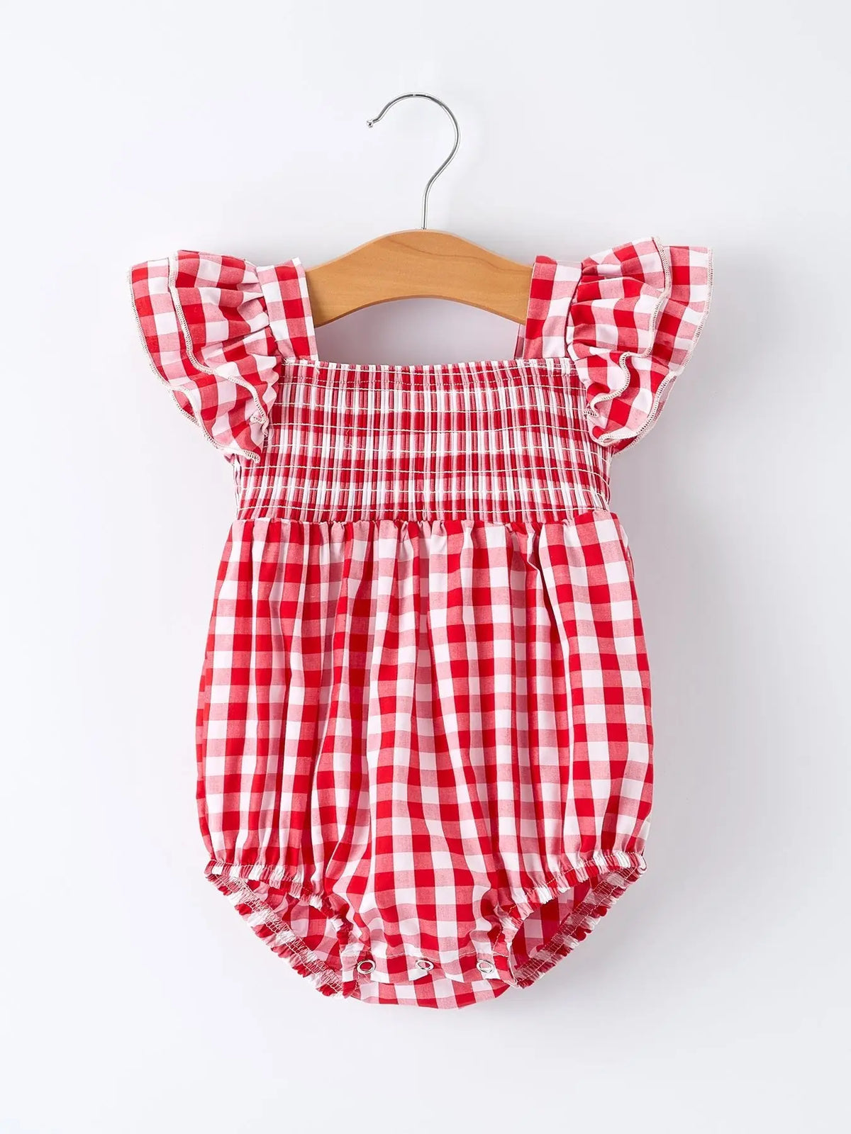 Rylee Faith Designs Summer Plaid Smocked Ruffle Girl Romper Sibling Outfits - 