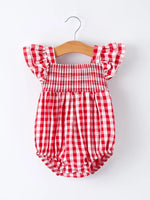 Rylee Faith Designs Summer Plaid Smocked Ruffle Girl Romper Sibling Outfits - 
