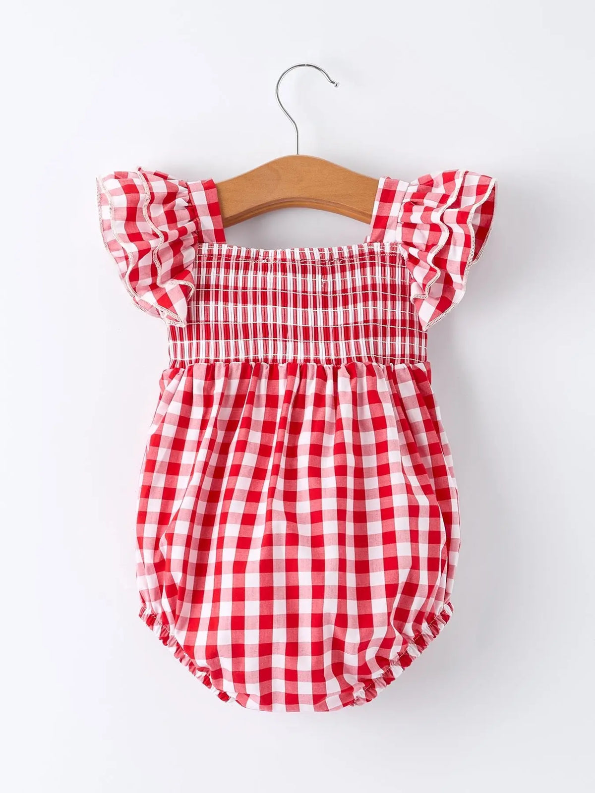 Rylee Faith Designs Summer Plaid Smocked Ruffle Girl Romper Sibling Outfits - 