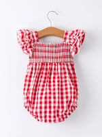Rylee Faith Designs Summer Plaid Smocked Ruffle Girl Romper Sibling Outfits - 