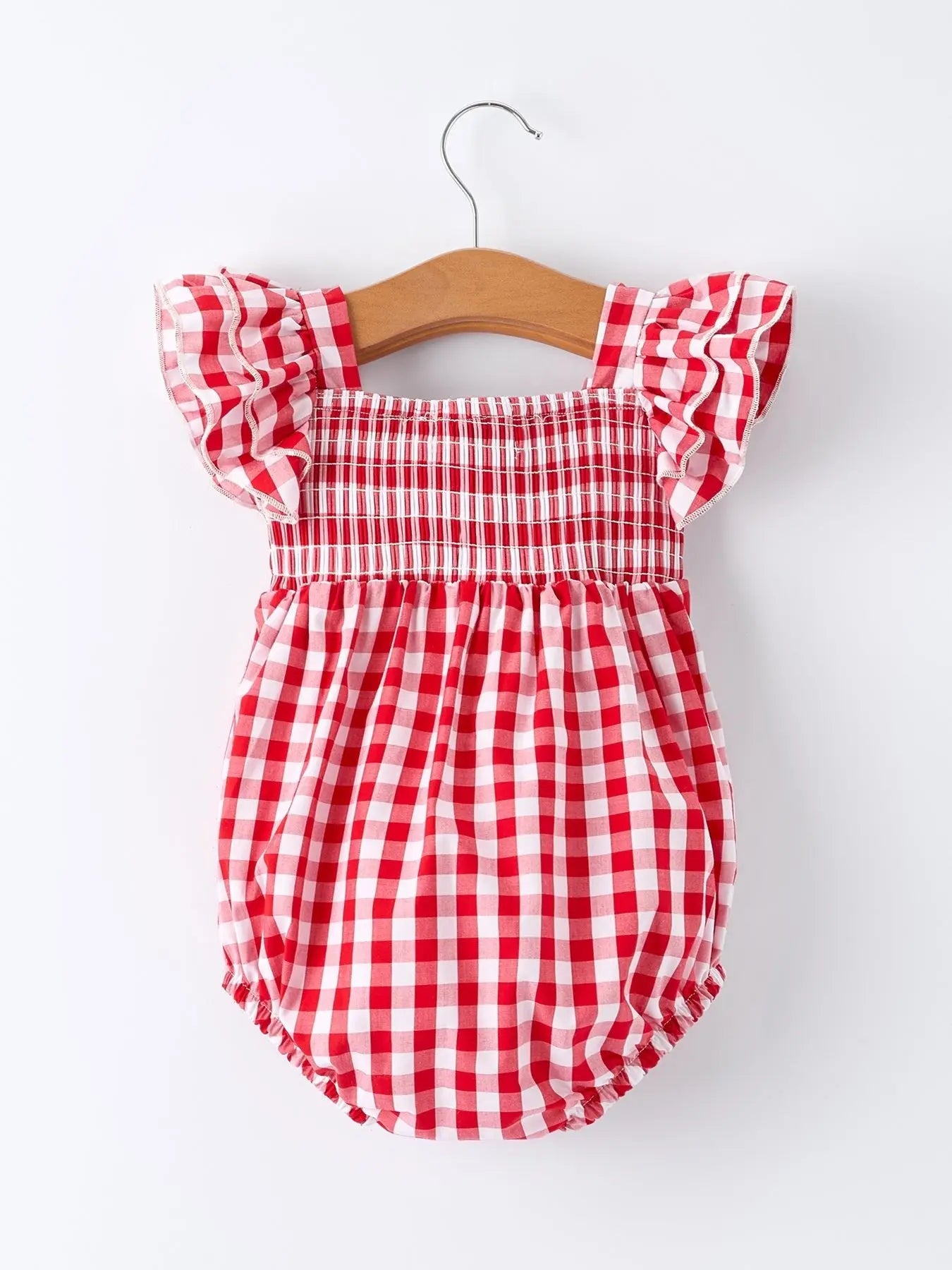 Rylee Faith Designs Summer Plaid Smocked Ruffle Girl Romper Sibling Outfits - 