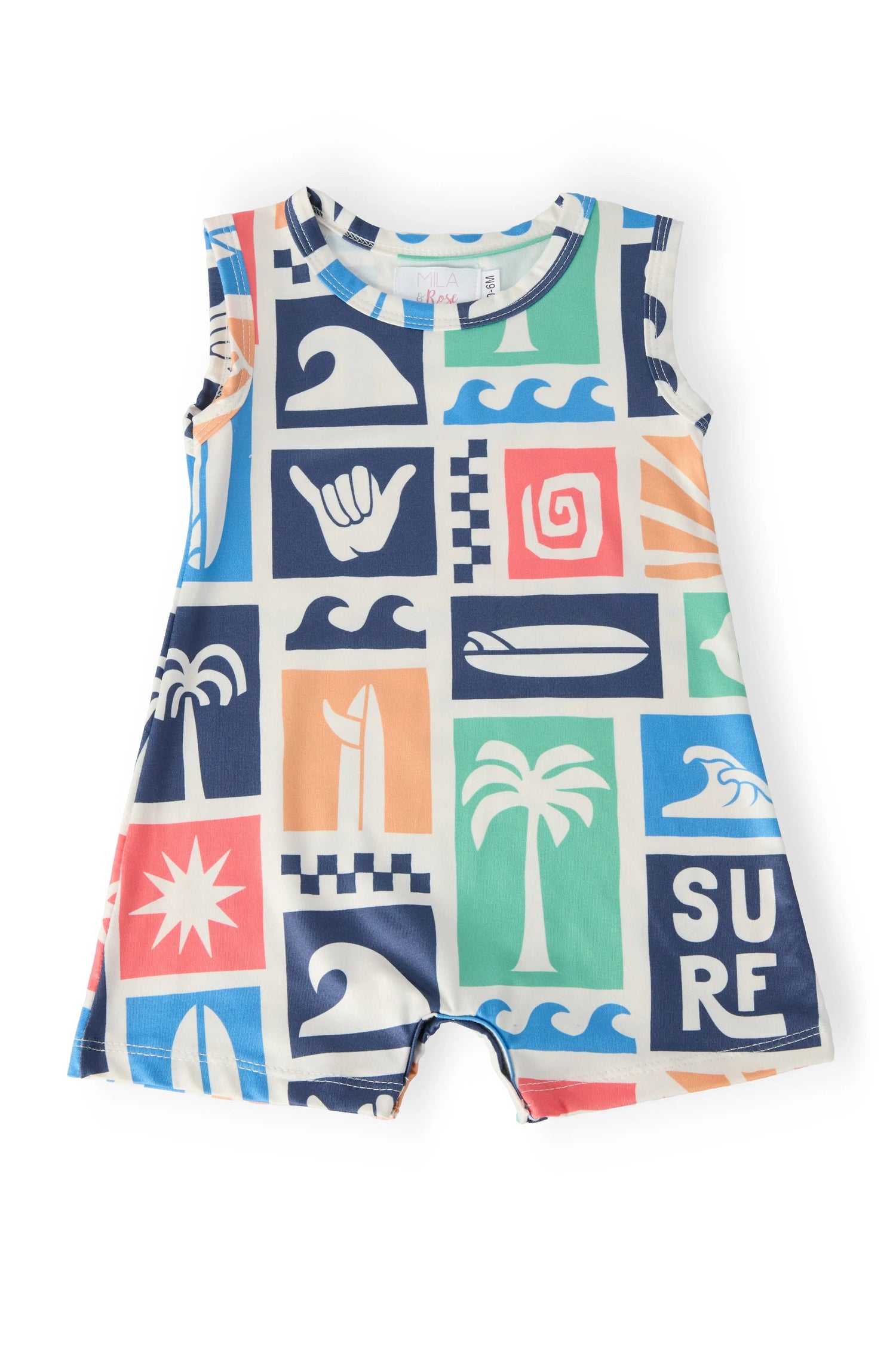 Summer Surfer Shorty One Piece Baby Bodysuit With Snap Closure Mila & Rose ® 