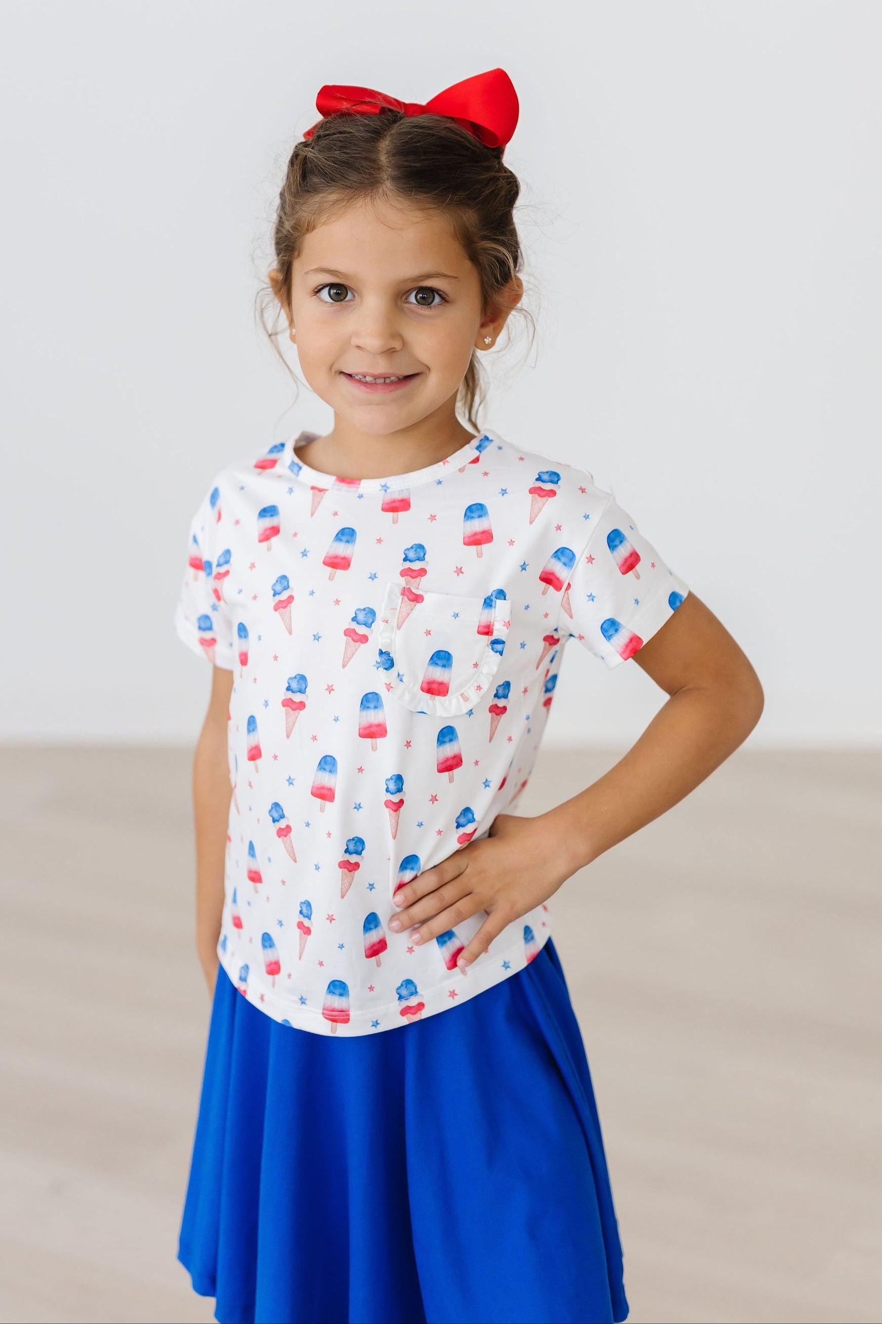 Summer Sweets Ruffle Pocket Tee Girls Casual Trendy Top Mila & Rose ® Everetts Place: Online Boutique