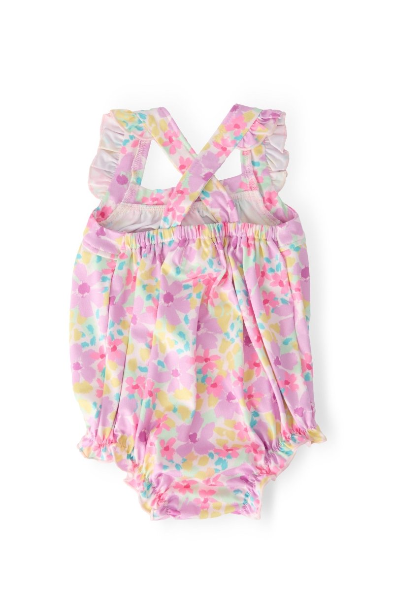 Summer Watercolor Ruffle Crossback Romper For Girls - Everetts Place Boutique - 