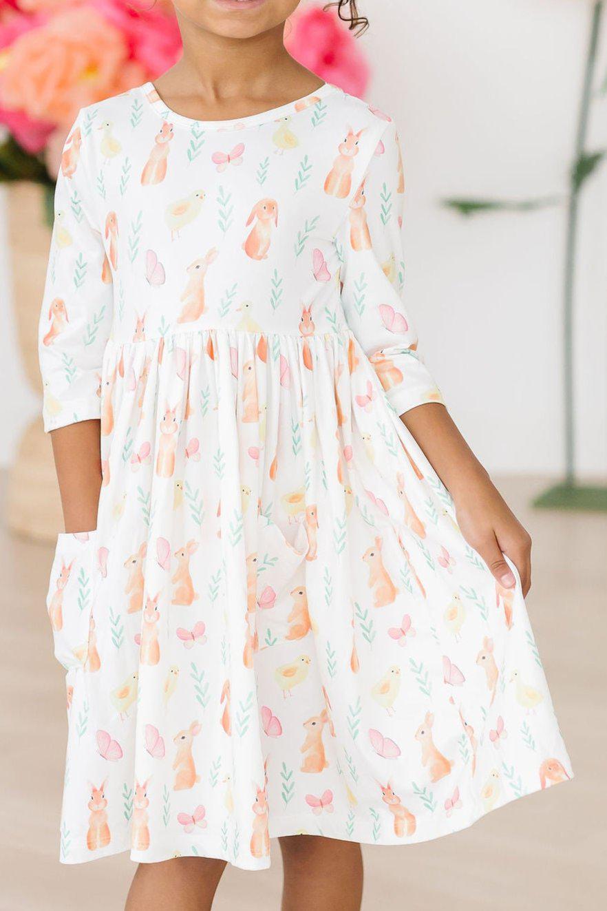 Sunny Bunnies Three Quarter Sleeve Pocket Twirl Dress Mila & Rose ® Everetts Place: Online Boutique