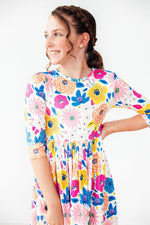 Sunshine Floral Twirl Dress Three Quarter Sleeve Pockets Mila & Rose ® Everetts Place: Online Boutique