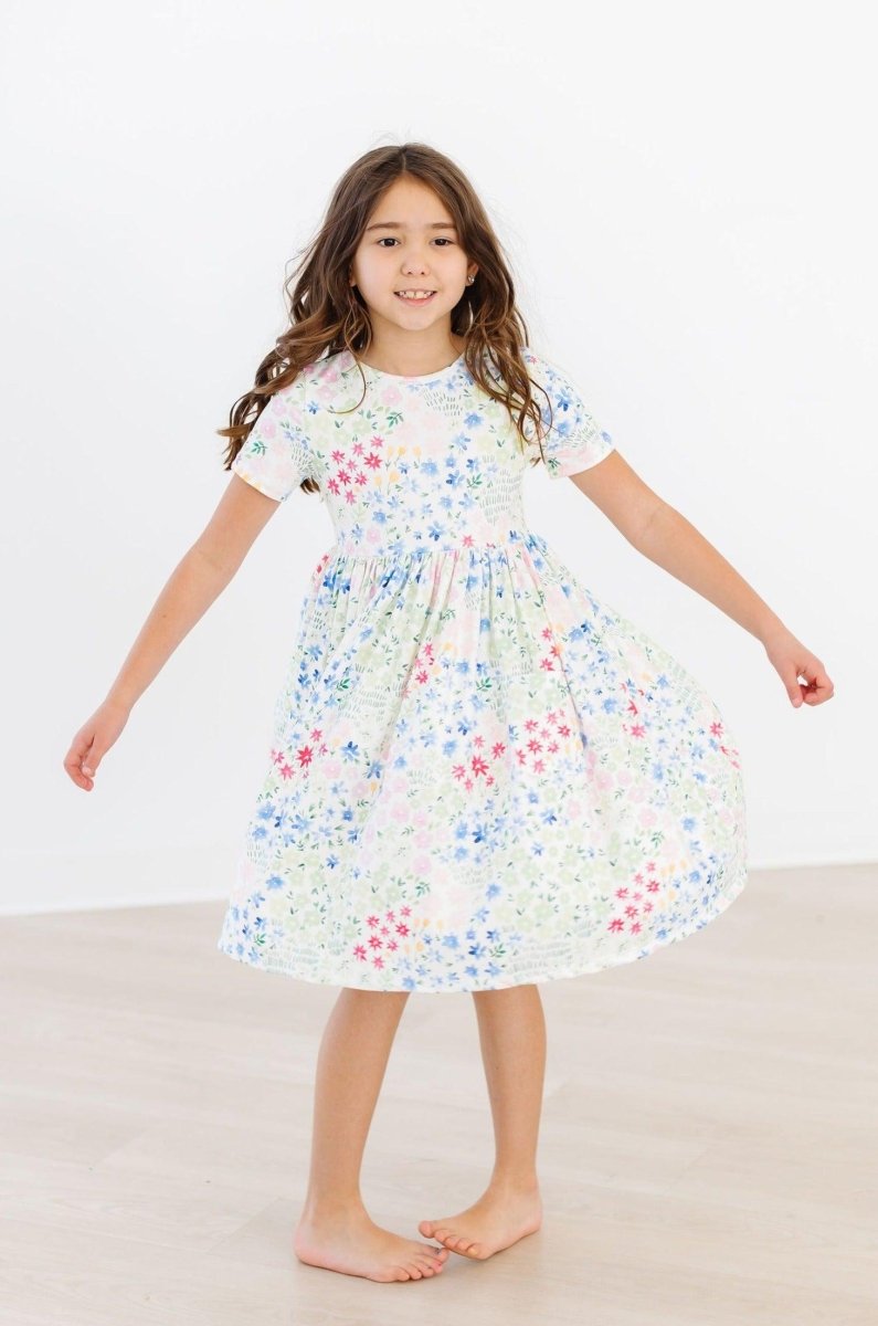 Sunshine Meadows Short Sleeve Pocket Twirl Dress for Girls - Everetts Place Boutique - 