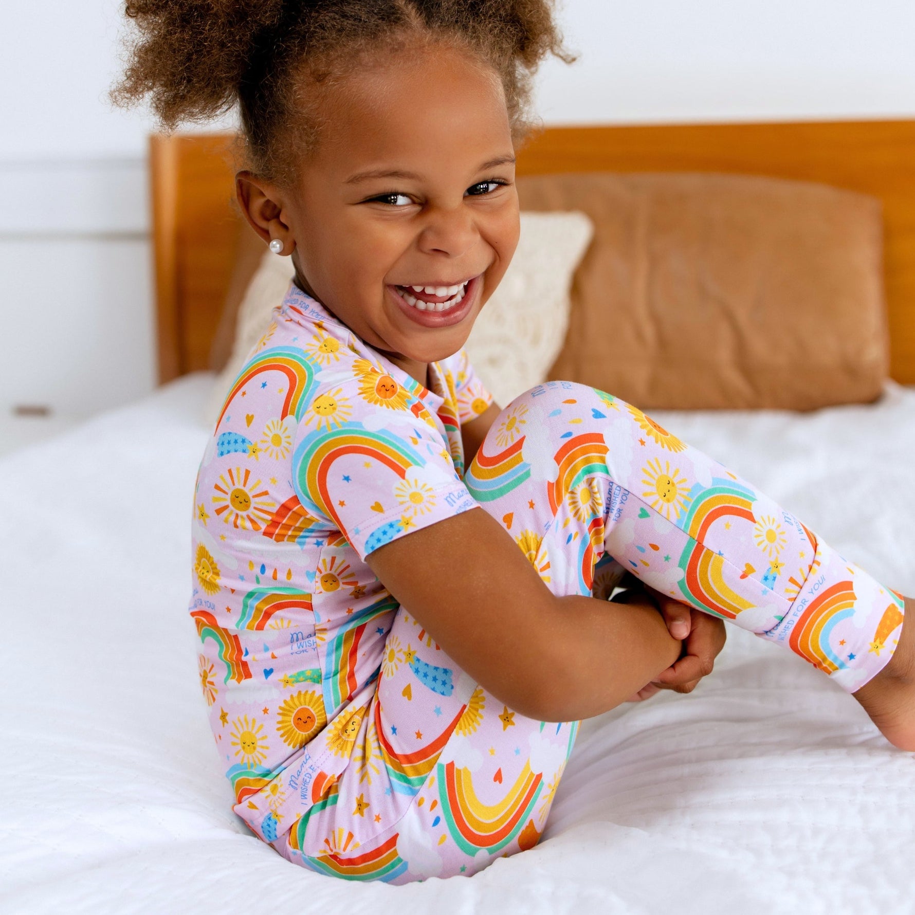 The Second-Skin 2-Piece Short Sleeve Pajama | Here Comes the Sunshine (Pink) by Raising Mama at Everetts Place