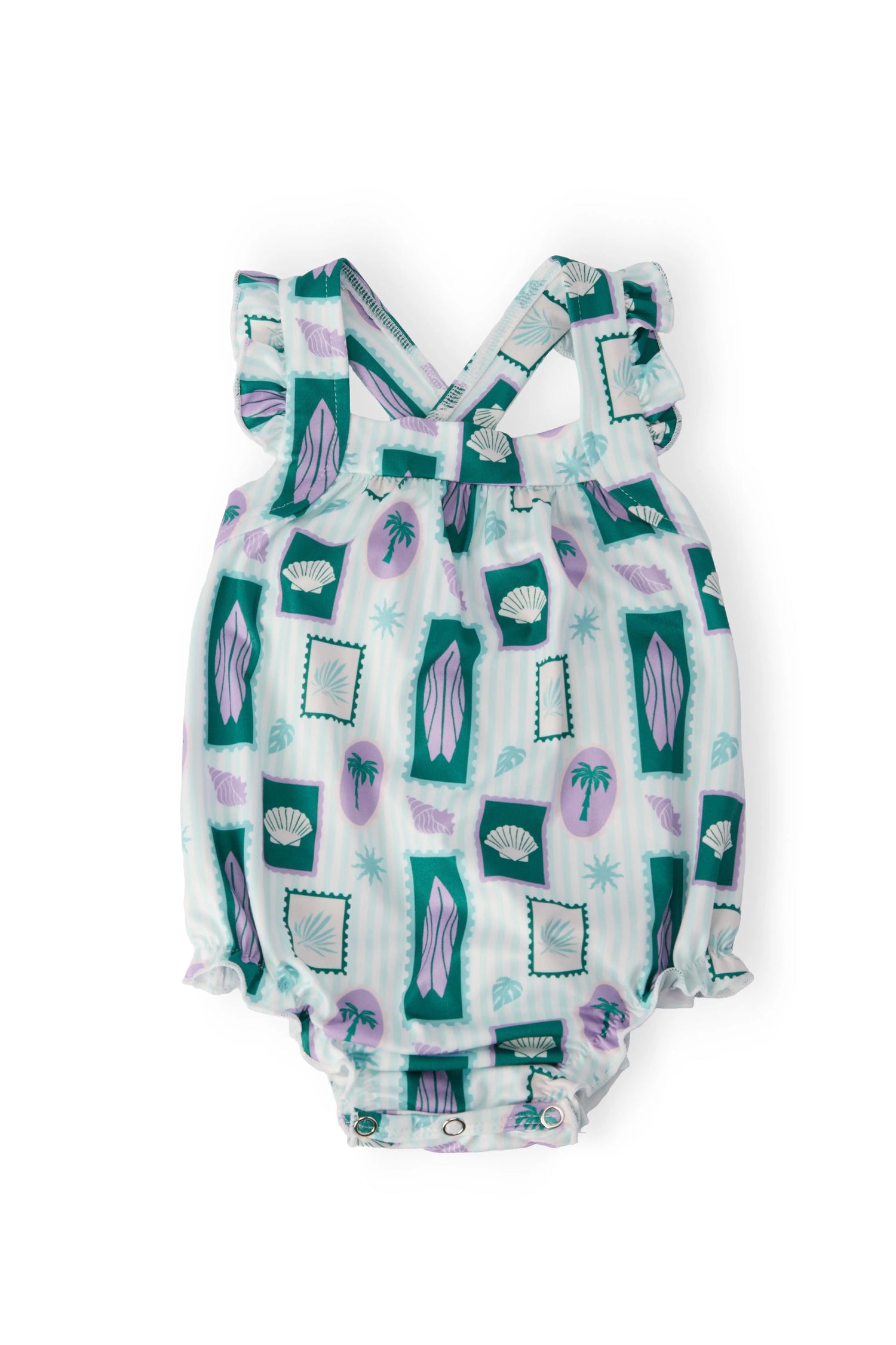 Mila & Rose ® Surfer Girl Ruffle Cross Back Romper - 