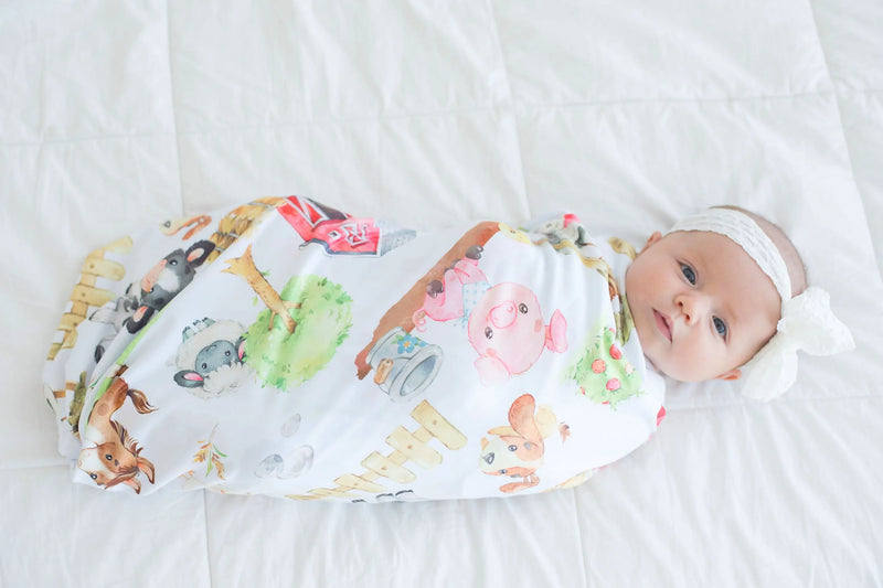 Buttery Soft and Stretchy Swaddle Blanket - Farm Animals - Everetts Place: Online Boutique