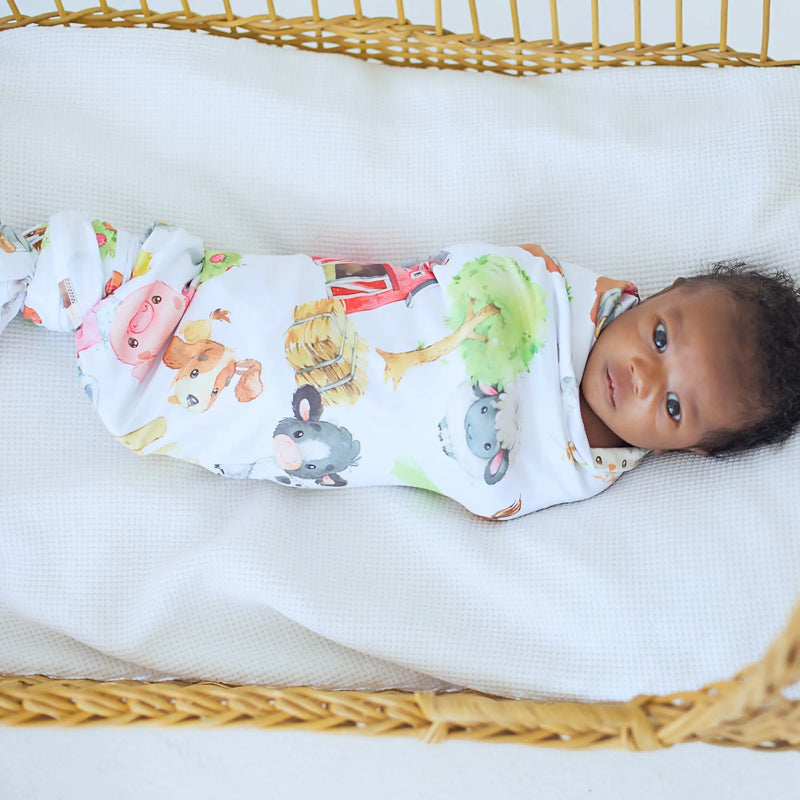Buttery Soft and Stretchy Swaddle Blanket - Farm Animals - Everetts Place: Online Boutique