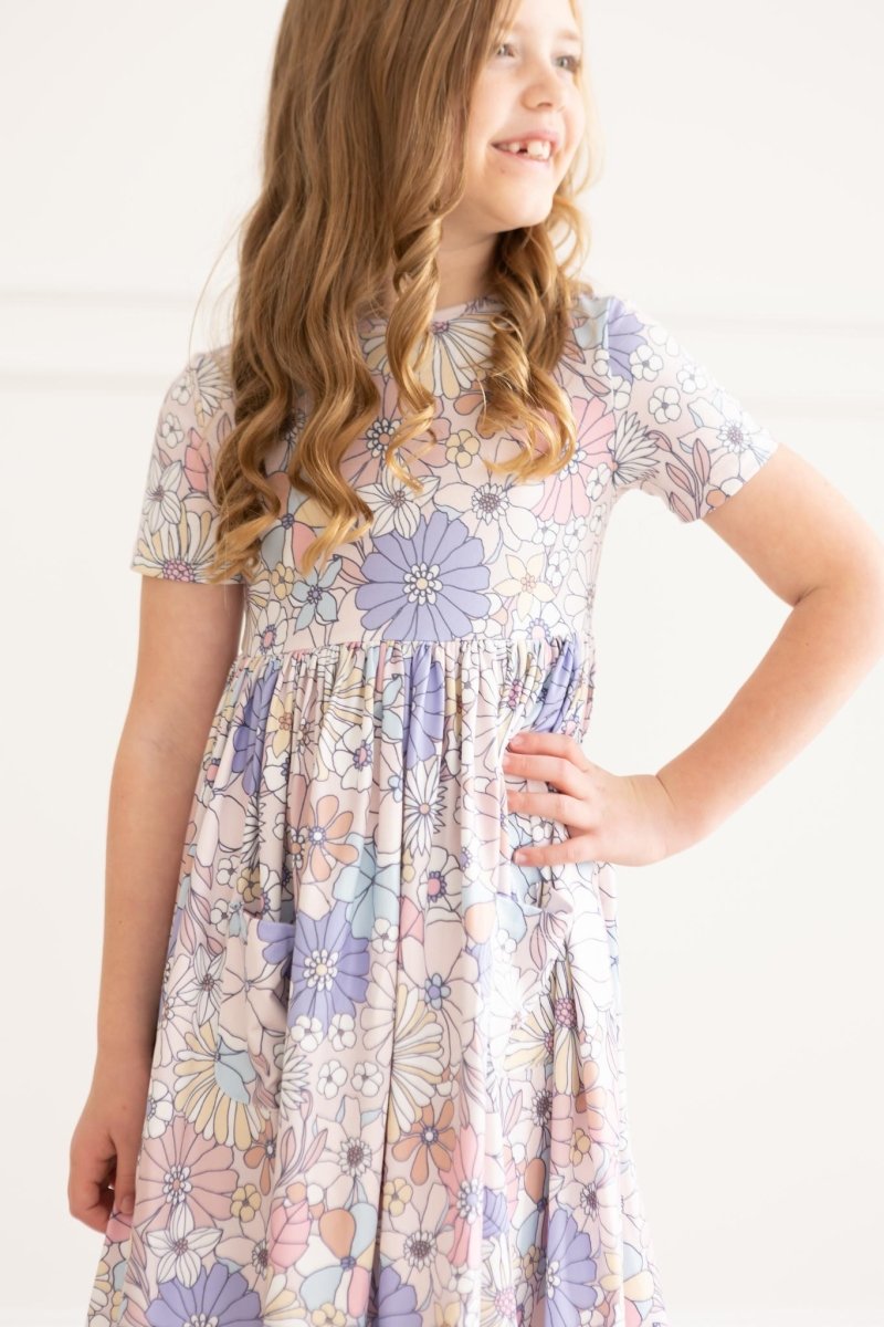 Sweet Escape Floral Short Sleeve Pocket Twirl Dress Kids - Everetts Place Boutique - Twirl Pocket Dress S/S