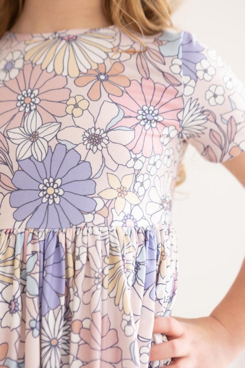 Sweet Escape Floral Short Sleeve Pocket Twirl Dress Kids - Everetts Place Boutique - Twirl Pocket Dress S/S