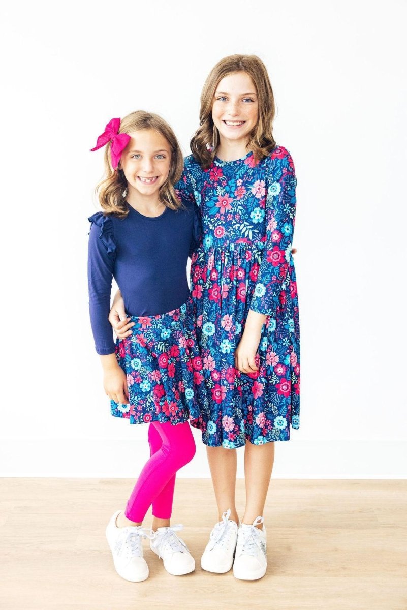 Sweet Gardenia Long Sleeve Pocket Twirl Dress for Girls - Everetts Place Boutique - 