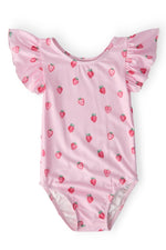 Sweet Strawberries Flutter Sleeve Leotard For Girls - Everetts Place Boutique - Flutter Leotard S/S