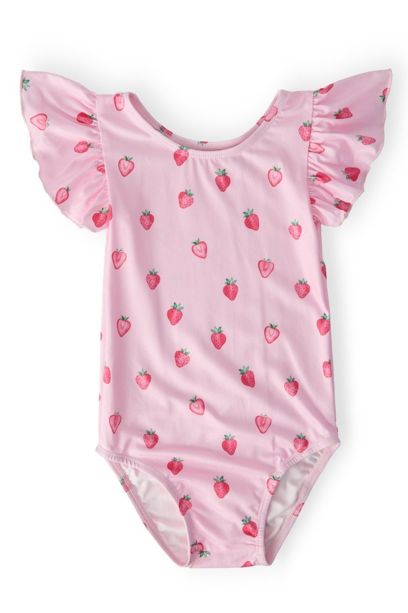 Sweet Strawberries Flutter Sleeve Leotard For Girls - Everetts Place Boutique - Flutter Leotard S/S