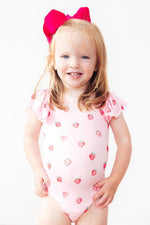 Sweet Strawberries Flutter Sleeve Leotard For Girls - Everetts Place Boutique - Flutter Leotard S/S