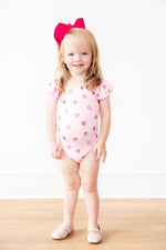 Sweet Strawberries Flutter Sleeve Leotard For Girls - Everetts Place Boutique - Flutter Leotard S/S