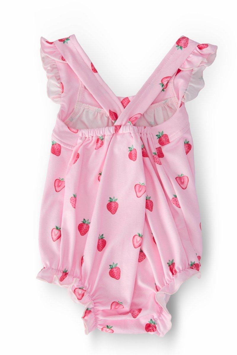 Sweet Strawberries Ruffle Cross Back Romper For Summer - Everetts Place Boutique - 