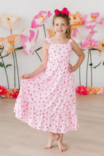 Sweet Strawberries Ruffle Maxi Dress For Summer Girls Mila & Rose ® Everetts Place: Online Boutique
