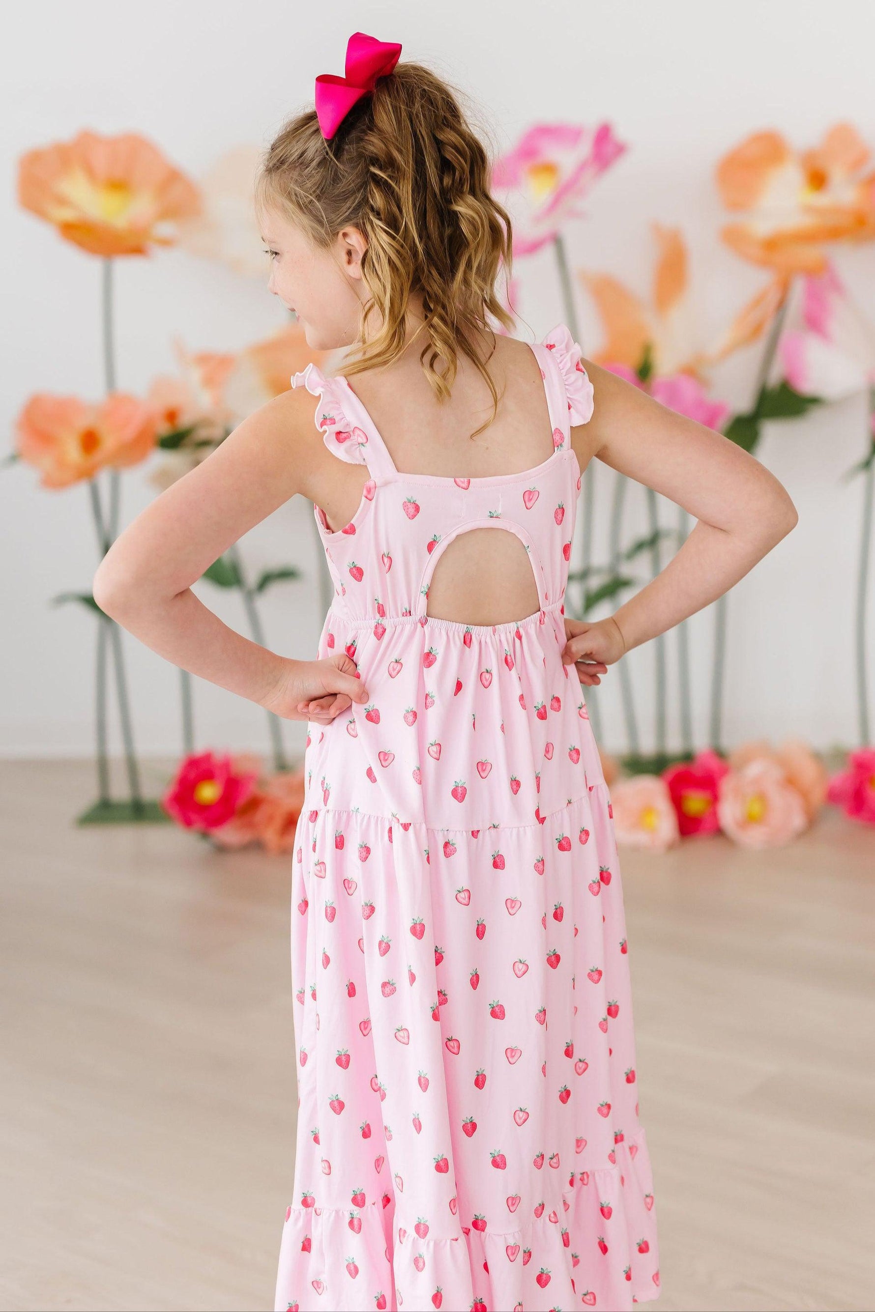 Sweet Strawberries Ruffle Maxi Dress For Summer Girls Mila & Rose ® Everetts Place: Online Boutique