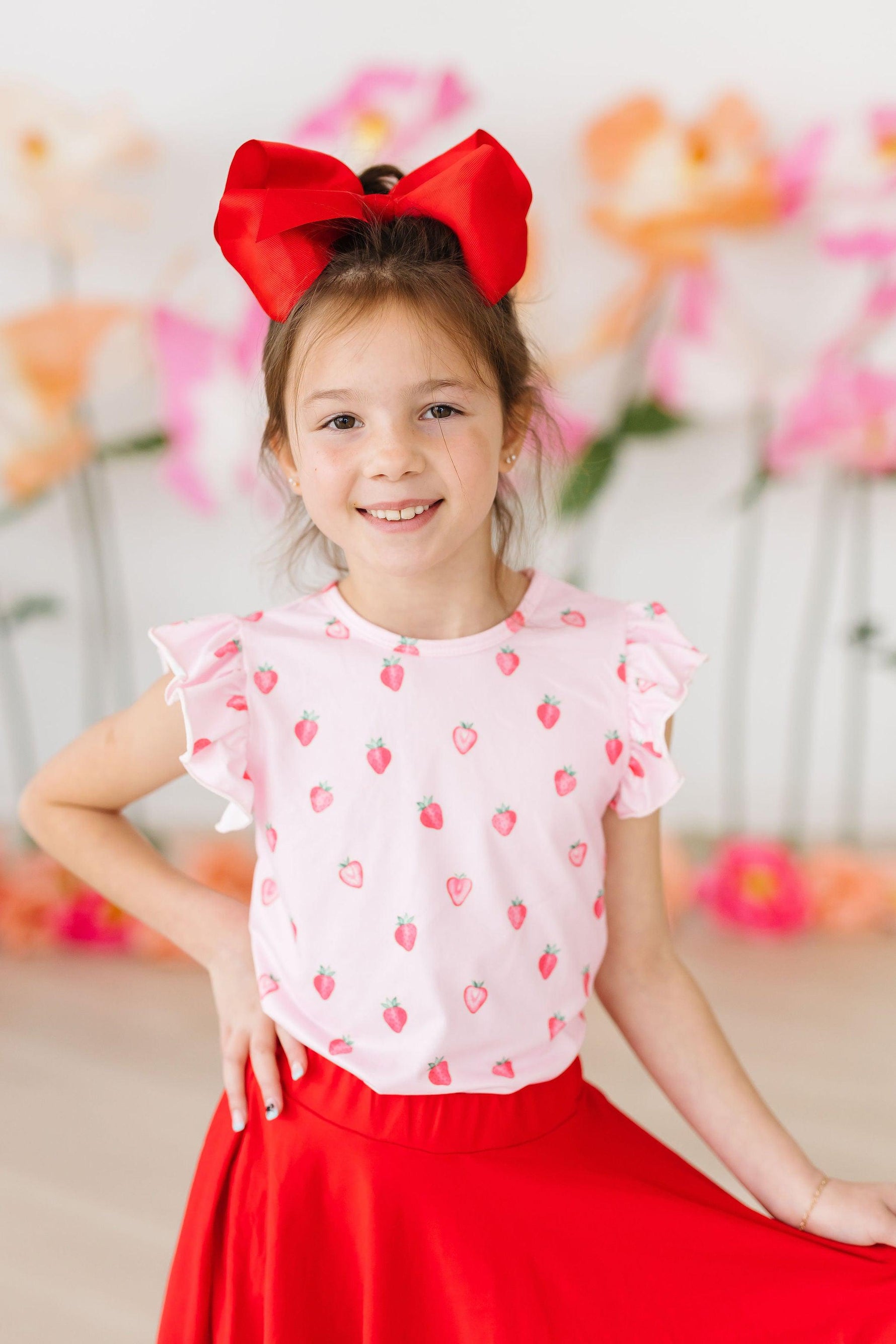 Sweet Strawberries Short Sleeve Ruffle Tee For Girls Mila & Rose ® Everetts Place: Online Boutique