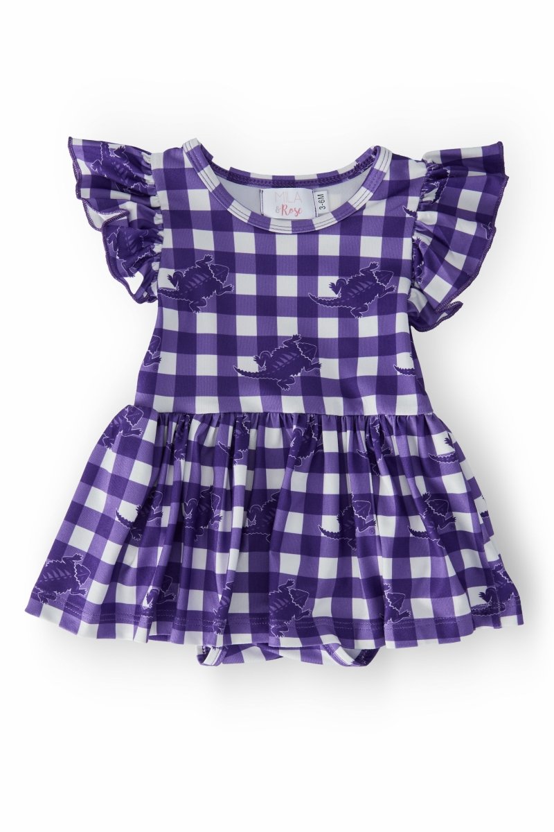 TCU Plaid Frog Flutter Twirl Bodysuit For Toddlers Outfit - Everetts Place Boutique - 