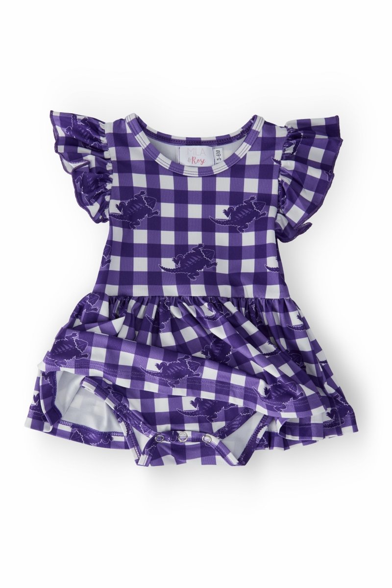 TCU Plaid Frog Flutter Twirl Bodysuit For Toddlers Outfit - Everetts Place Boutique - 