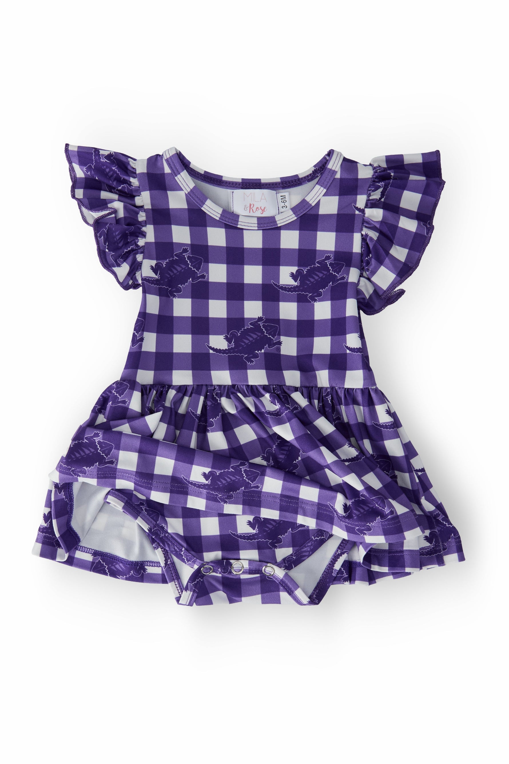 TCU Plaid Frog Flutter Twirl Bodysuit For Toddlers Outfit Mila & Rose ® Everetts Place: Online Boutique