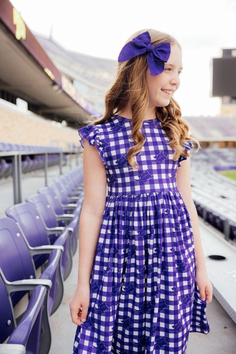 TCU Plaid Frog Flutter Twirl Dress for Girls Spirit Wear - Everetts Place Boutique - 