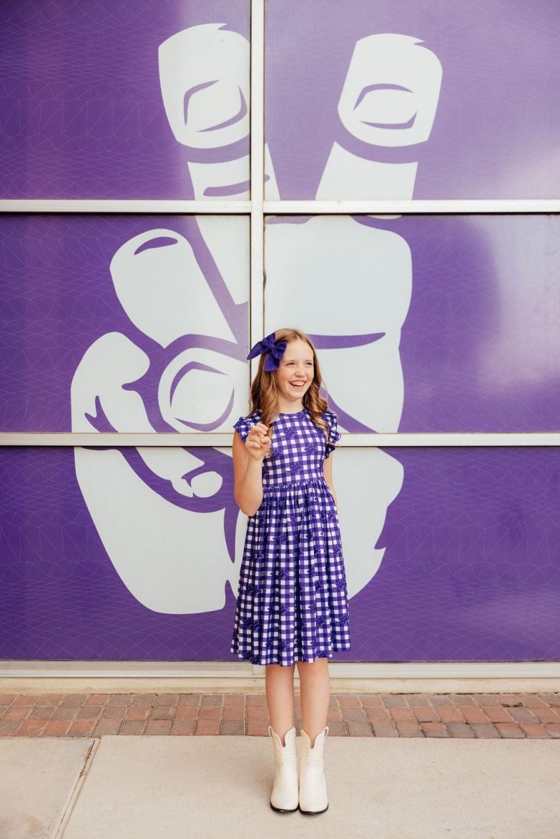 TCU Plaid Frog Flutter Twirl Dress for Girls Spirit Wear - Everetts Place Boutique - 