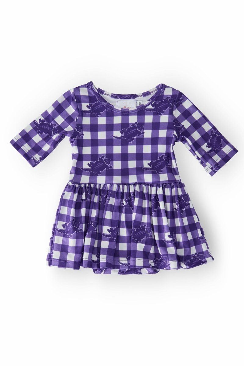 TCU Plaid Frog Three Quarter Sleeve Twirl Bodysuit Outfit - Everetts Place Boutique - 