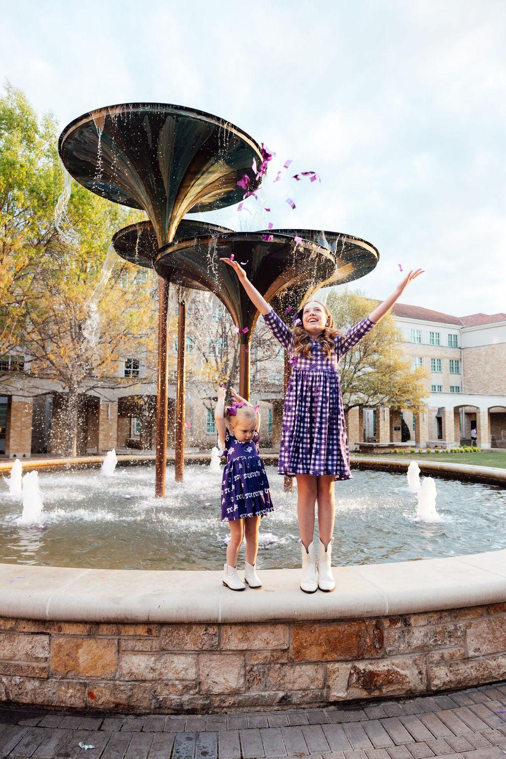 TCU Plaid Frog Twirl Dress With Pocket Three Quarter Sleeve Mila & Rose ® Everetts Place: Online Boutique