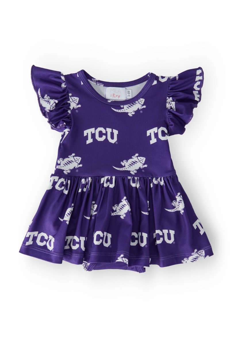 TCU Purple Frog Flutter Twirl Bodysuit For Baby Girls - Everetts Place Boutique - 