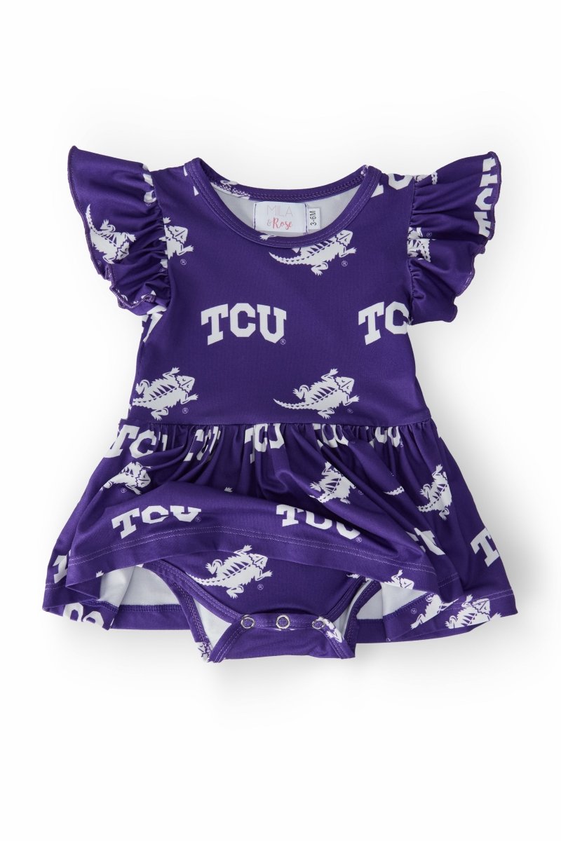 TCU Purple Frog Flutter Twirl Bodysuit For Baby Girls - Everetts Place Boutique - 